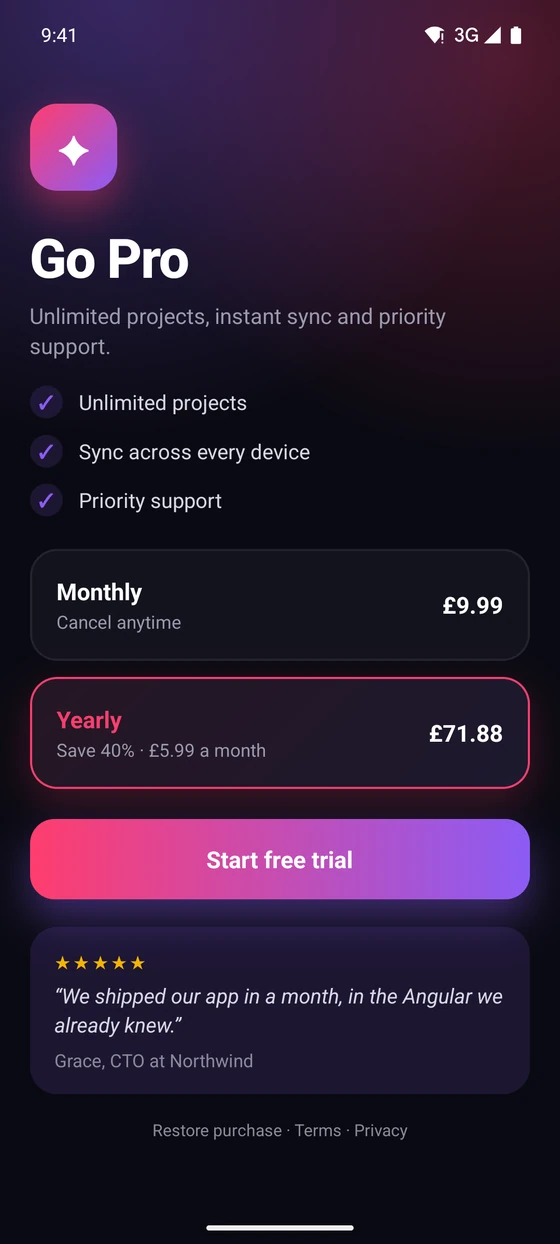 The same screen on the Android emulator